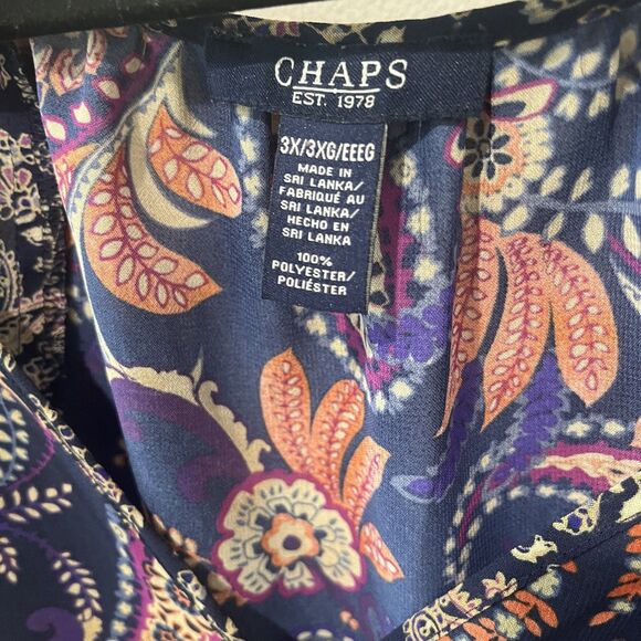 Chaps Top Womens 3X Blue Floral Paisley Button Boho Cottagecore Peasant Flowy - Picture 4 of 7